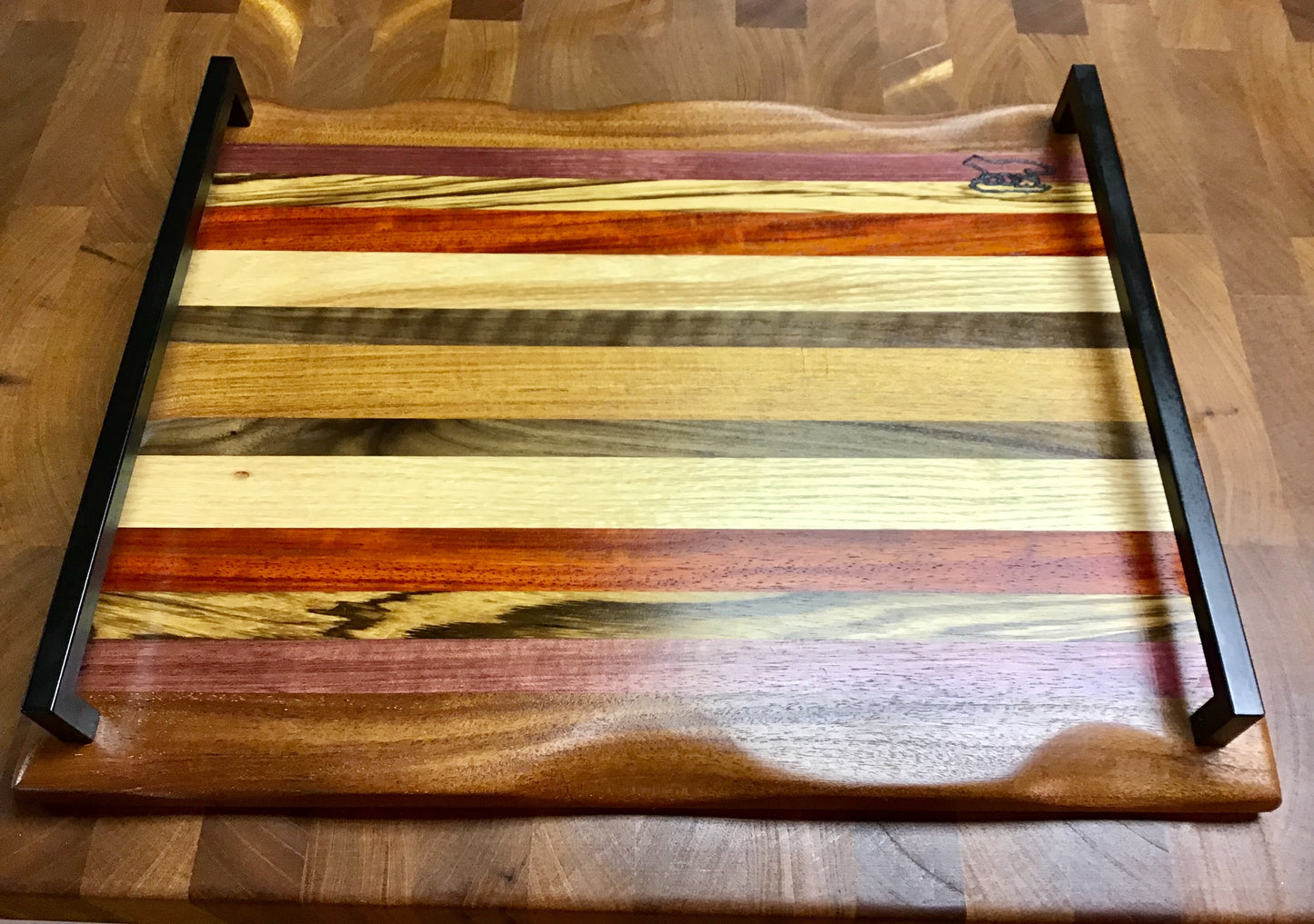Charcuterie Board-Exotic Wood Stripes w/handle