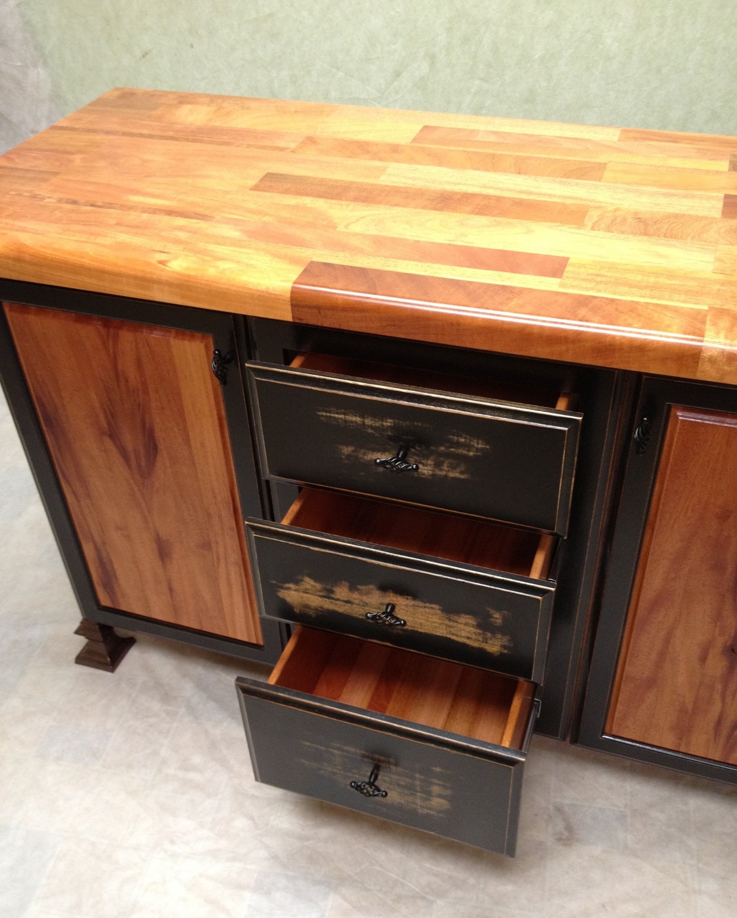 Table--24x54 MahoganyDouble vessel sink vanity distressed