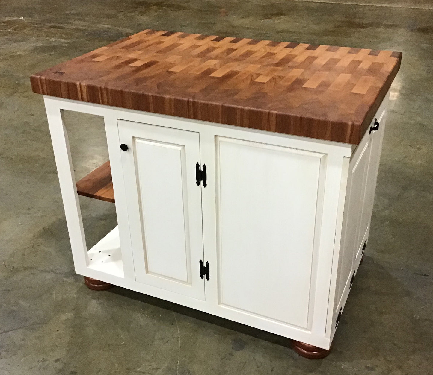 Farmhouse Island--Distressed Farmhouse Wood Island w/trash and recycle bin