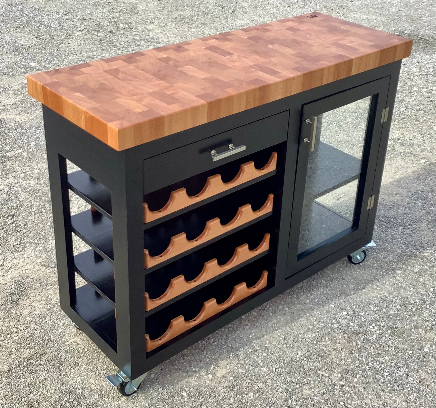 Island- Mobile Buffet Bar w/ Mahogany End Grain Butcher Block
