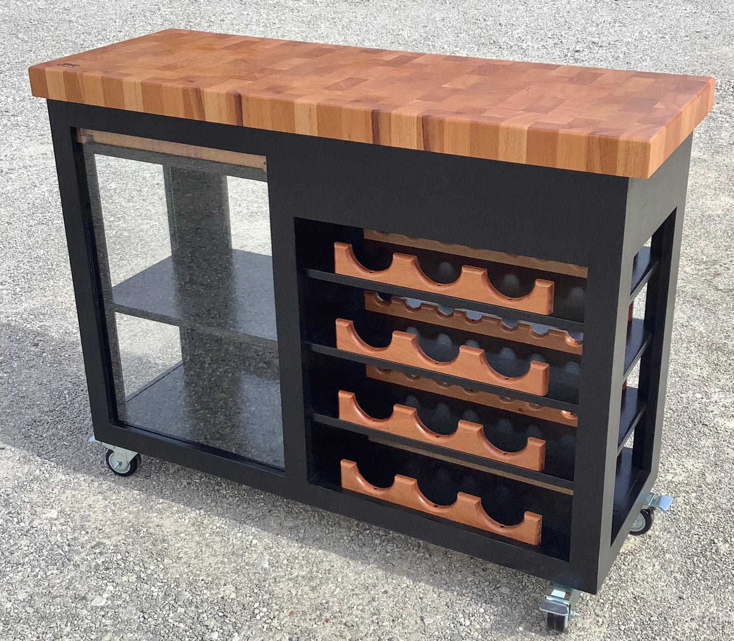 Island- Mobile Buffet Bar w/ Mahogany End Grain Butcher Block