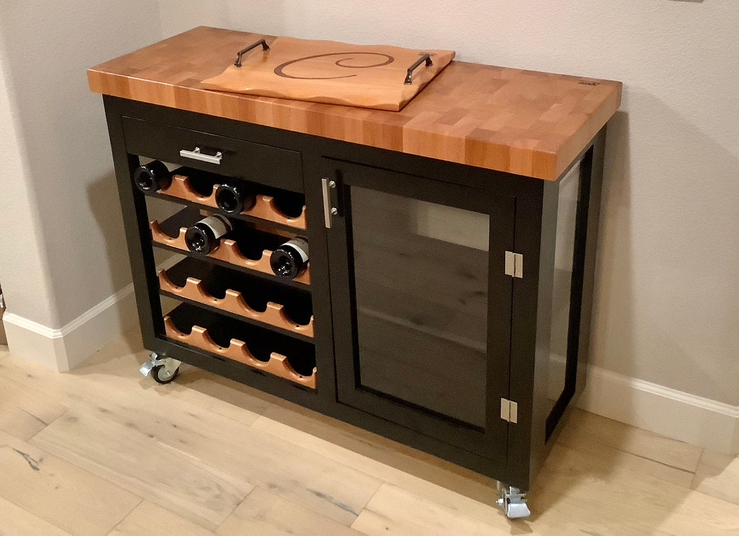 Island- Mobile Buffet Bar w/ Mahogany End Grain Butcher Block