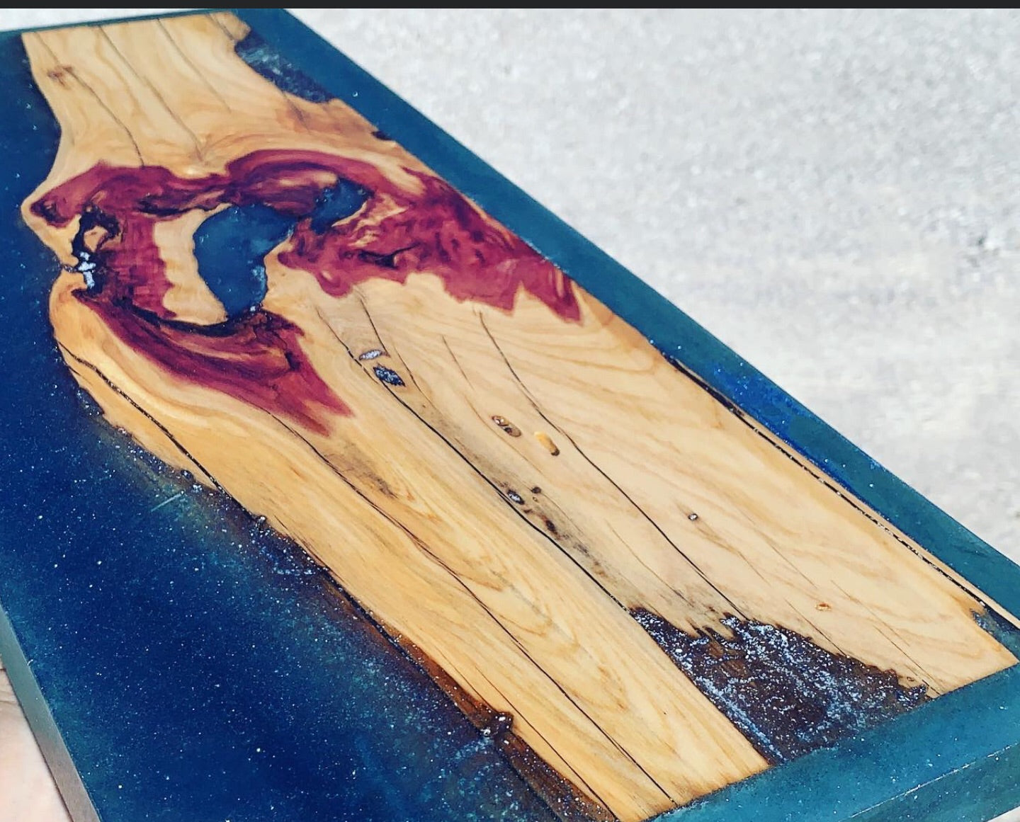 Charcuterie Board with Cedar and Blue Glitter Epoxy