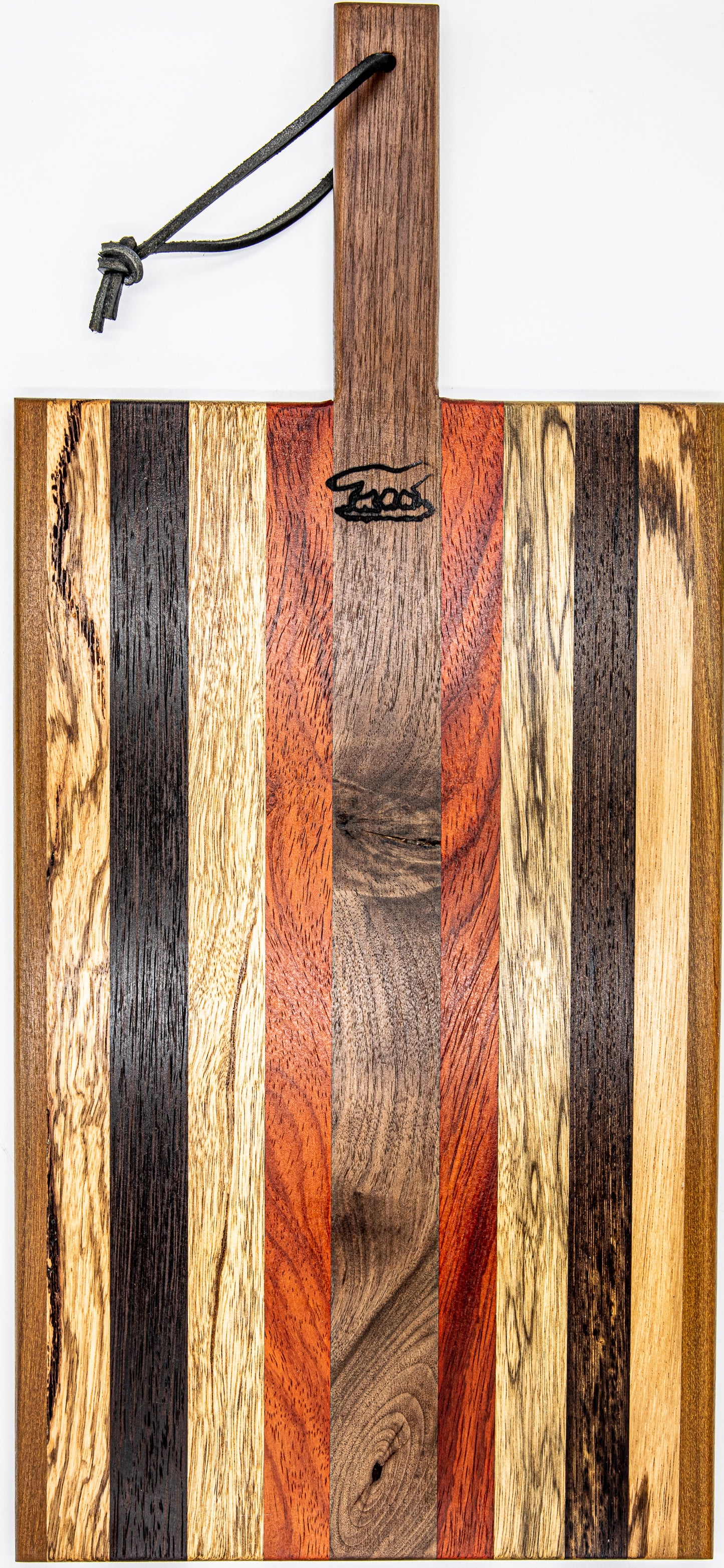 Charcuterie Board-Stripe w/exotic wood and wood handle