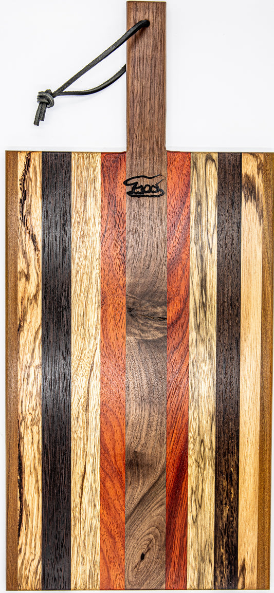 Charcuterie Board-Stripe w/exotic wood and wood handle