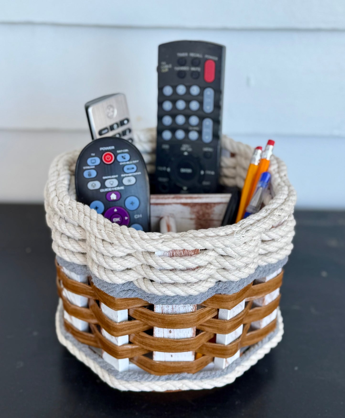 Remote Lazy Susan Basket--Cottage Grey