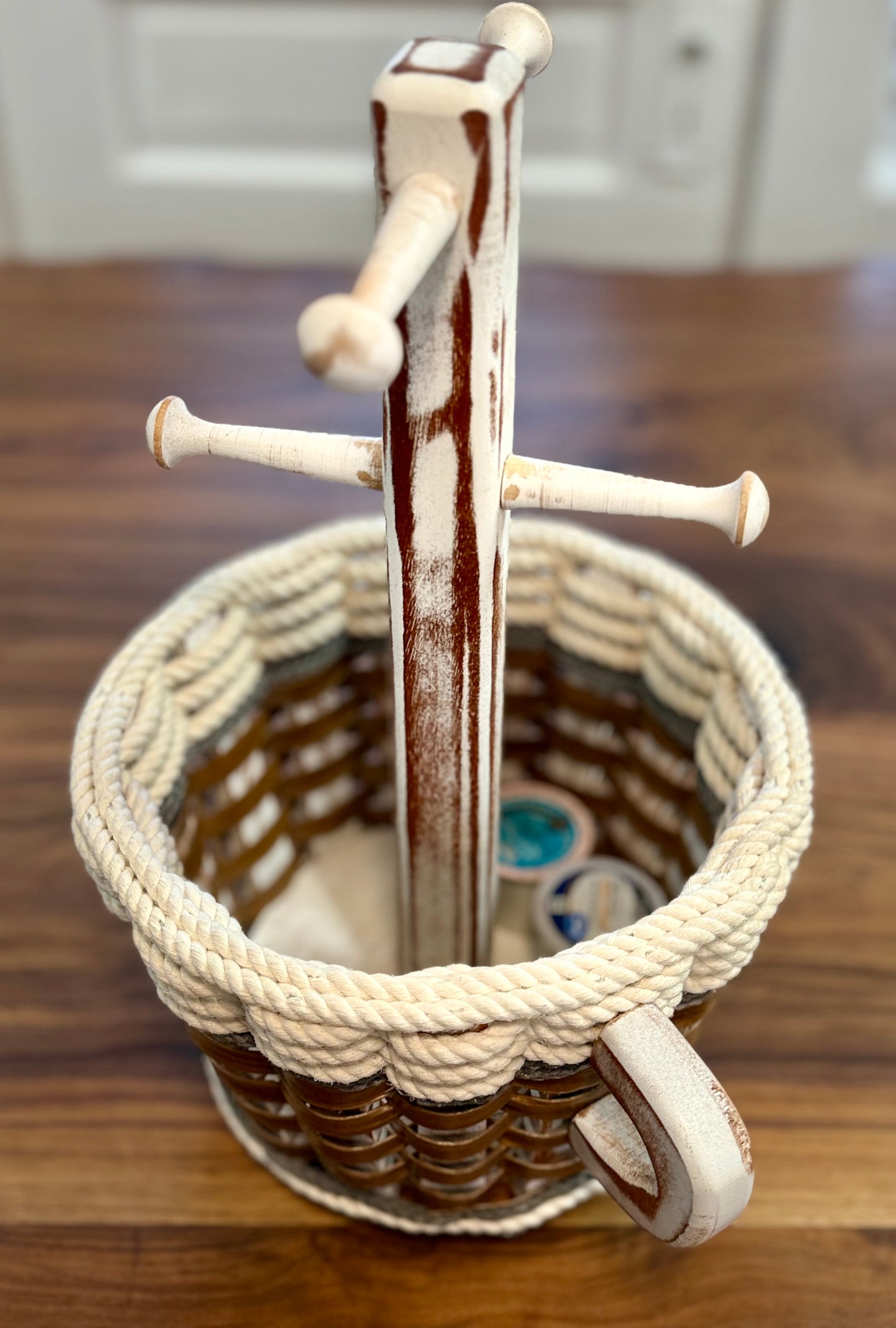 Coffee Mug Lazy Susan Basket-- Cottage Grey