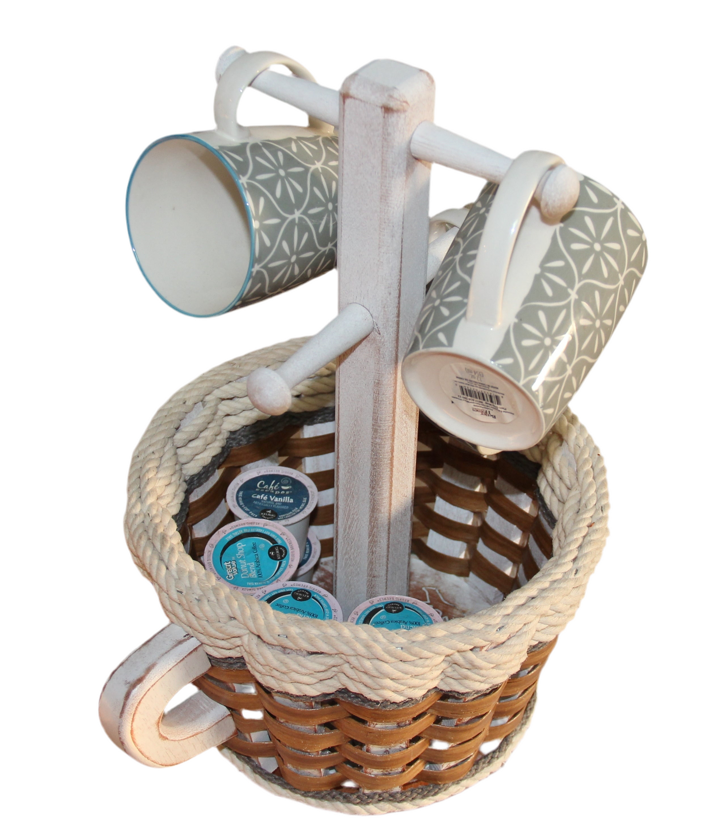 Coffee Mug Lazy Susan Basket-- Cottage Grey