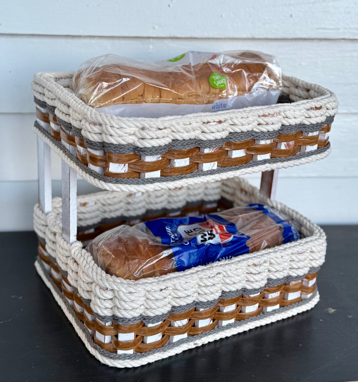 Double Bread Basket- Cottage Grey