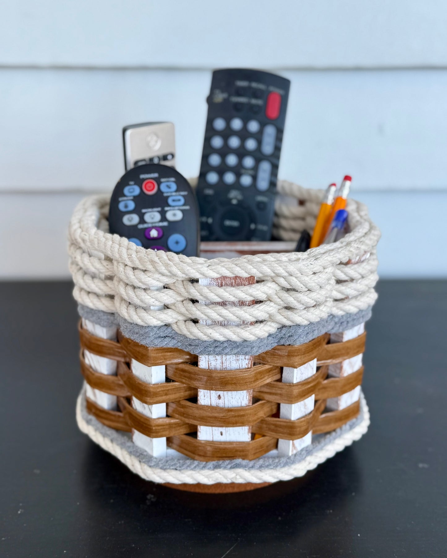 Remote Lazy Susan Basket--Cottage Grey