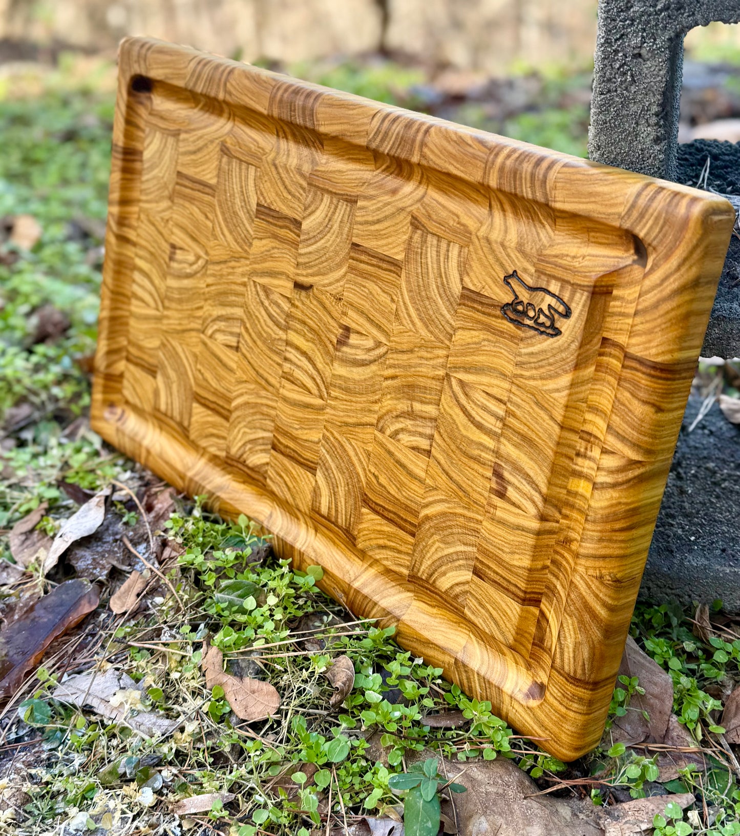 Cutting board-End Grain Canary Wood w/blood trail