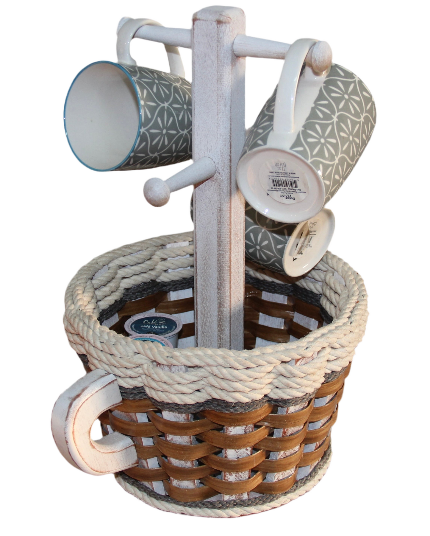 Coffee Mug Lazy Susan Basket-- Cottage Grey