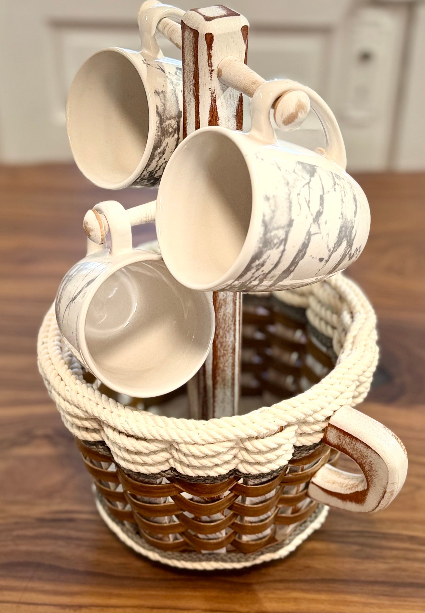 Coffee Mug Lazy Susan Basket-- Cottage Grey