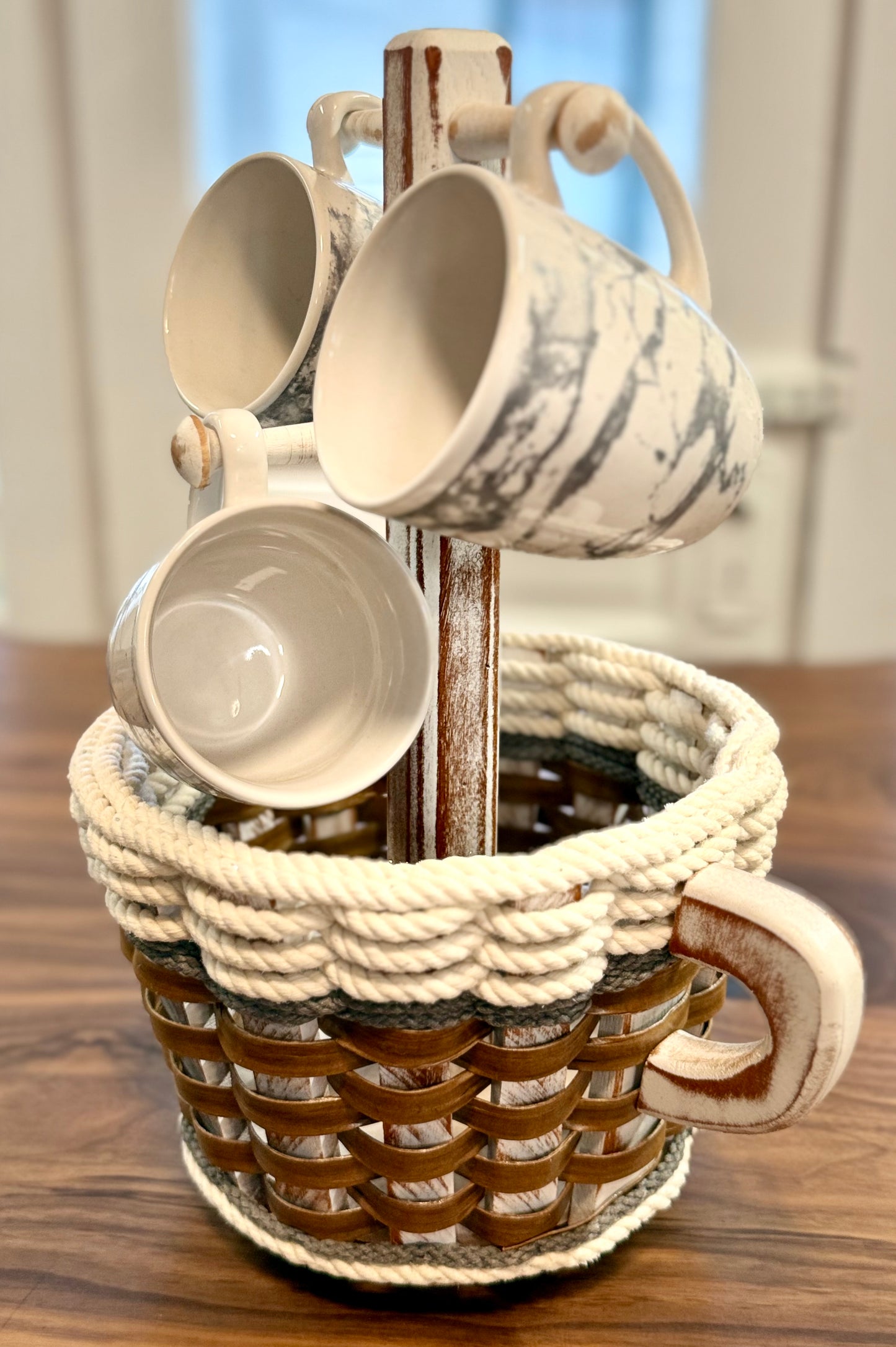 Coffee Mug Lazy Susan Basket-- Cottage Grey