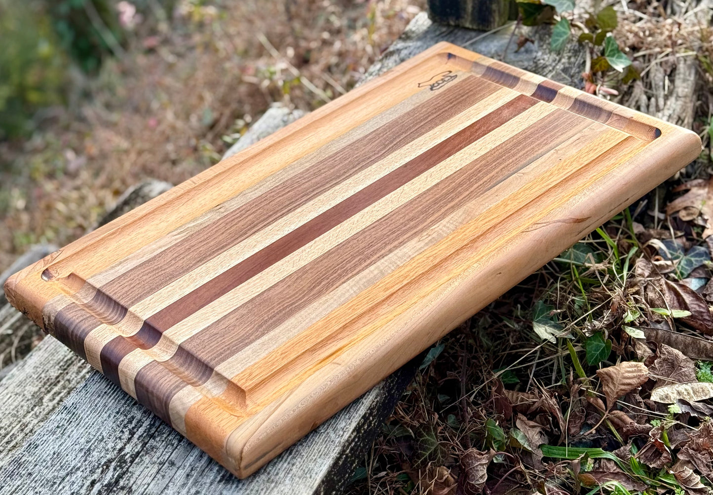 Cutting board-16x22 Large Stripe with fractal burn and blue epoxy