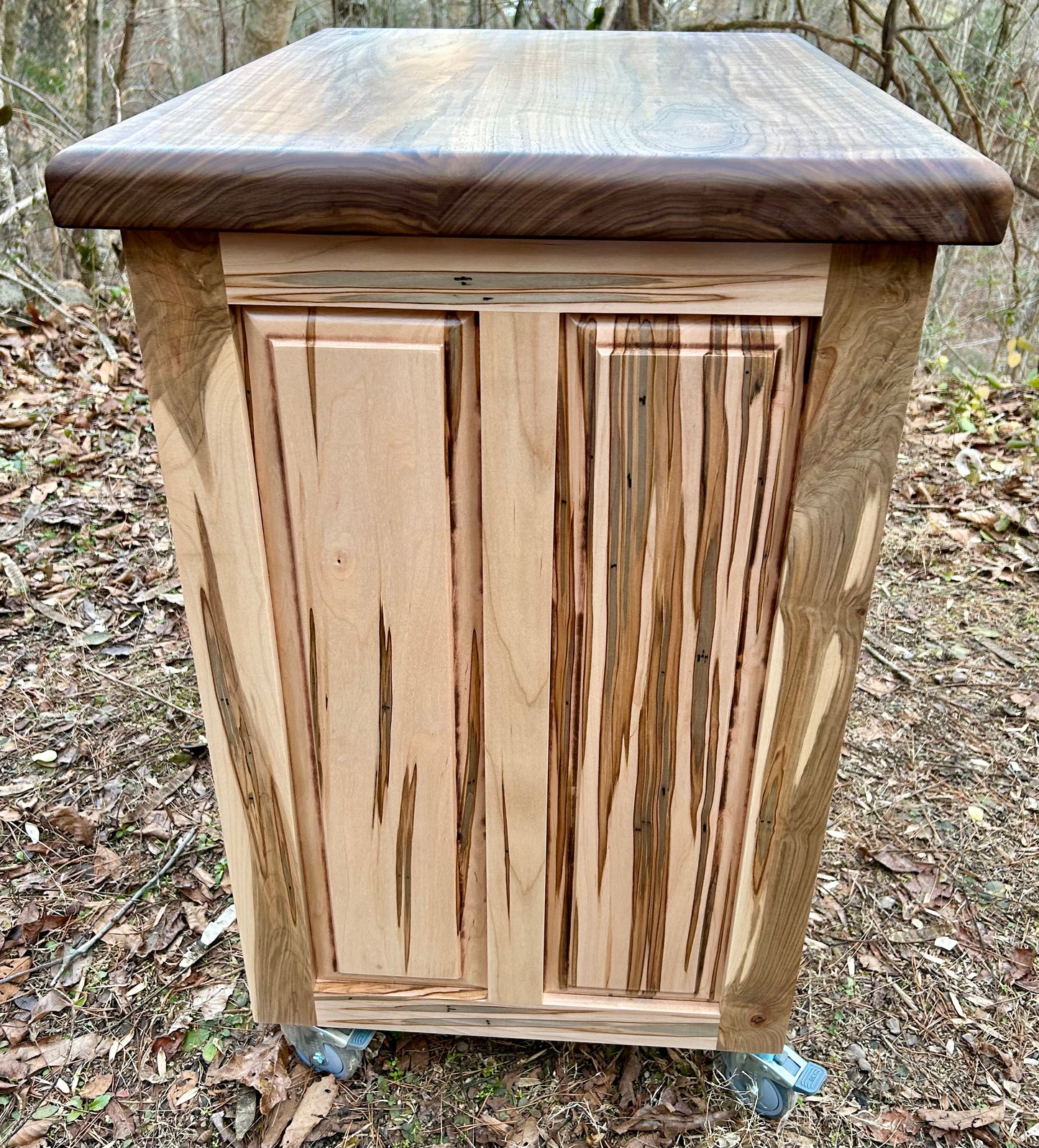 Ambrosia Maple Small Mobile Kitchen Island with Walnut Butcher Block