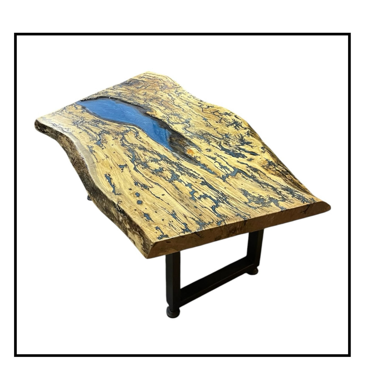 Ambrosia maple River table with Blue epoxy.