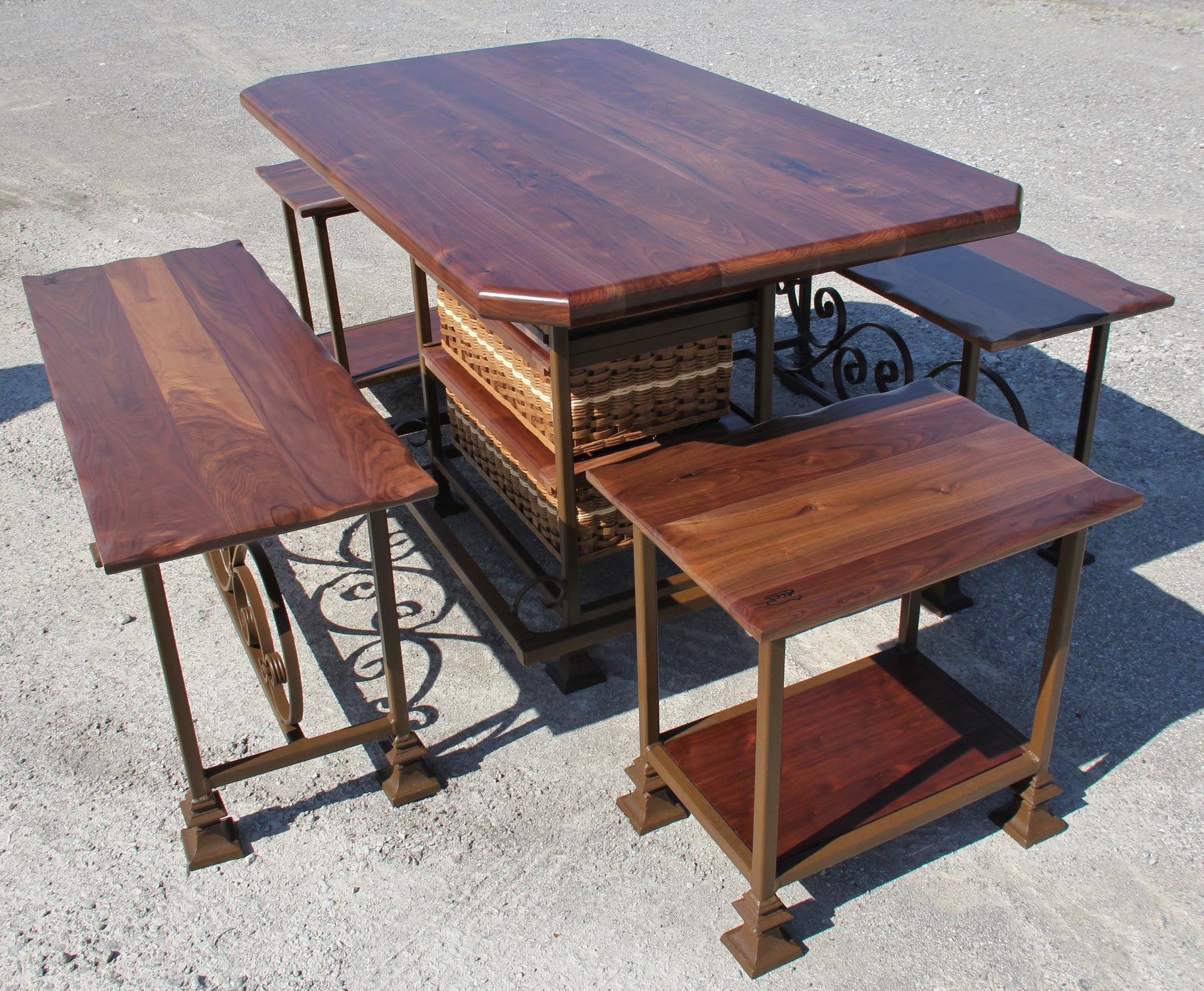 Table- 36x60 Black Walnut Table with 4 benches