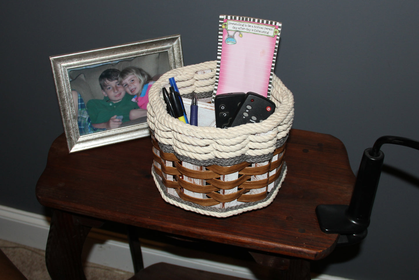 Remote Lazy Susan Basket--Cottage Grey