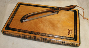 Cutting Board-- Farmhouse Mahogany Board with drip trail and Bow Knife