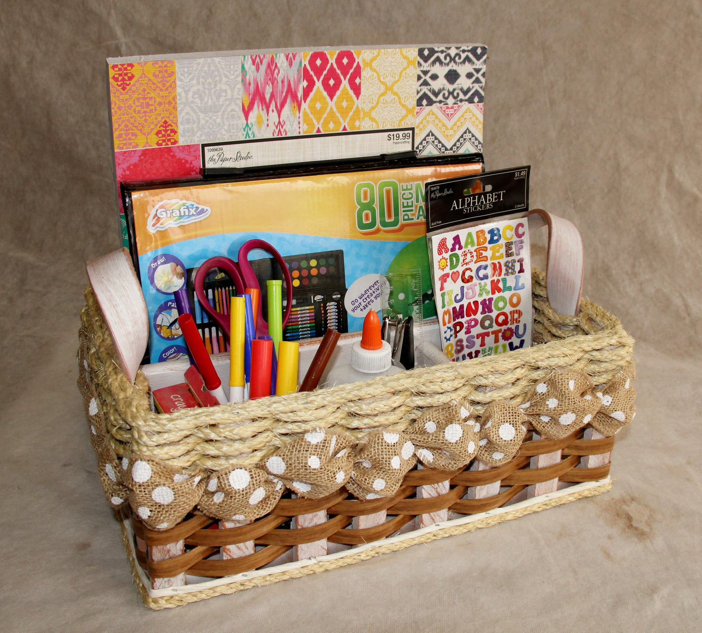 Hobby Basket w/ribbon-Shabby Chic Collection