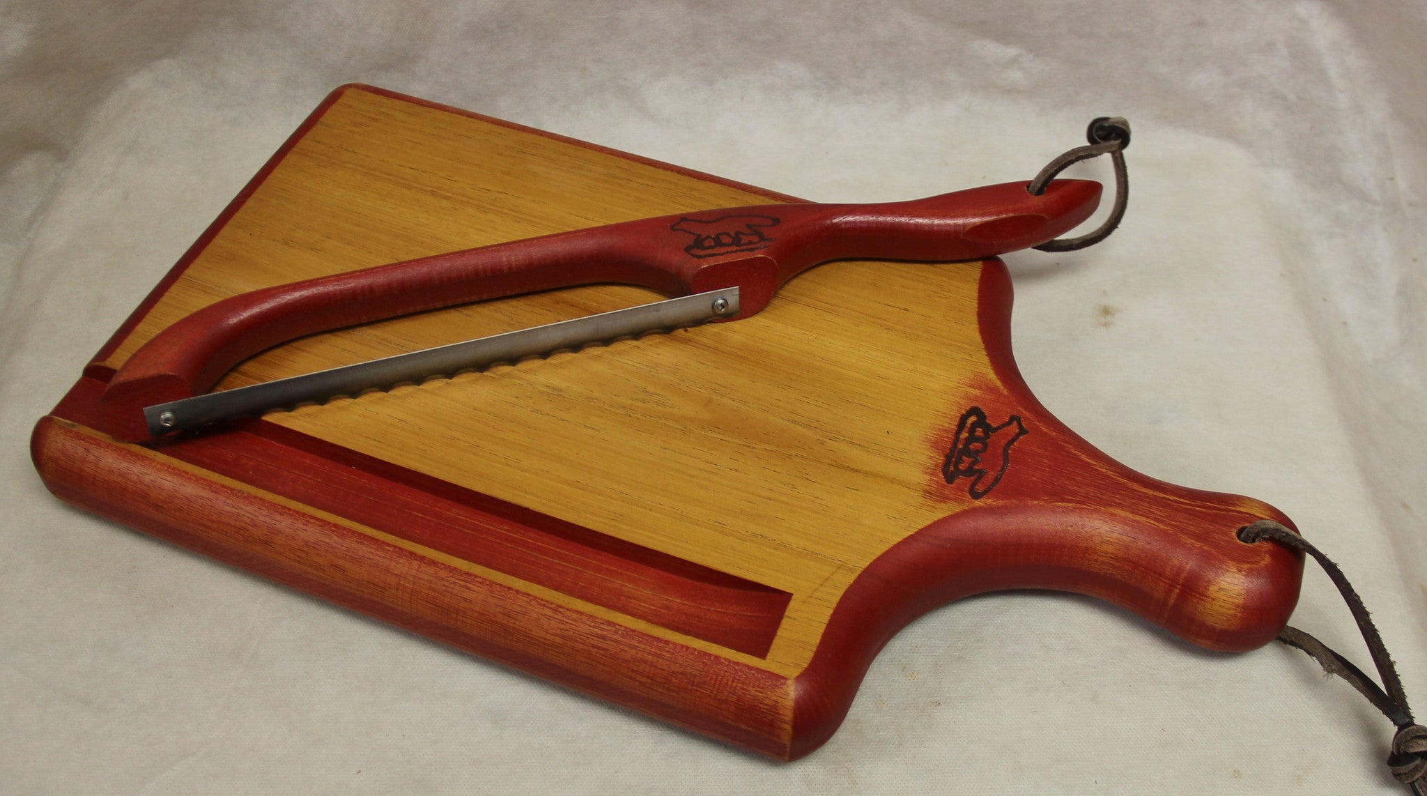 Cutting Board-Farmhouse Mahogany Board w/handle and Bow Knife