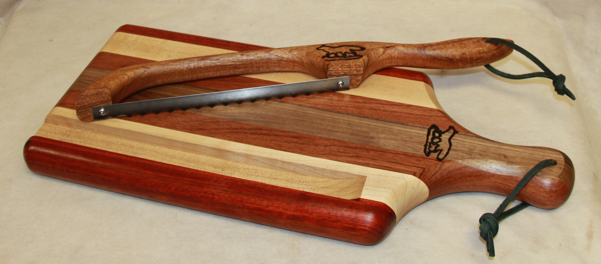 Cutting board--Exotic Wood Stripes Board and Bow Knife