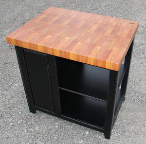 Farmhouse Island--36 inch Long Black Distressed Mahogany Butcher Block w/tilt out trash