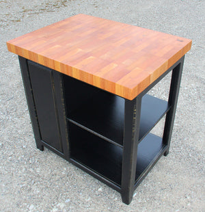 Farmhouse Island--36 inch Long Black Distressed Mahogany Butcher Block w/tilt out trash