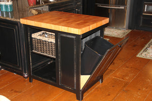 Farmhouse Island--36 inch Long Black Distressed Mahogany Butcher Block w/tilt out trash