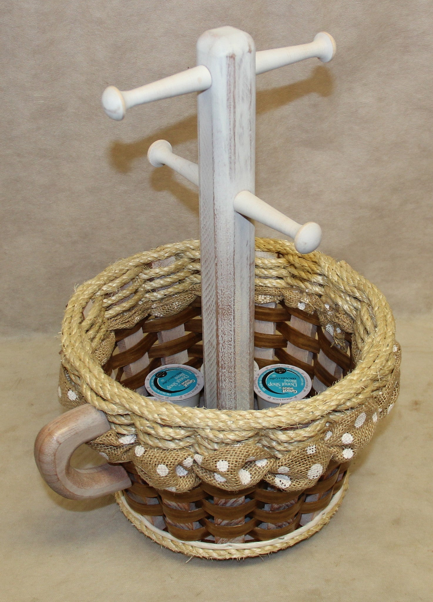 Coffee Mug Basket--Shabby Chic Collection w/ribbon
