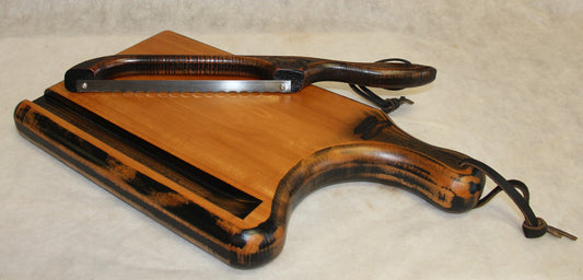 Cutting Board-Farmhouse Mahogany Board w/handle and Bow Knife