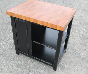 Farmhouse Island--36 inch Long Black Distressed Mahogany Butcher Block w/tilt out trash