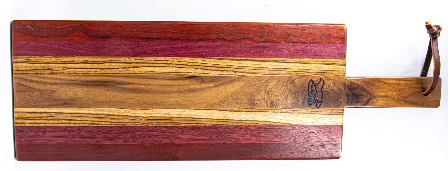 Charcuterie Board-Stripe w/exotic wood and wood handle