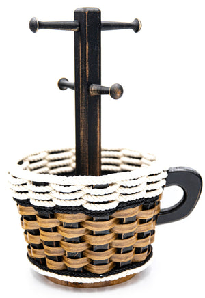 Coffee Mug Lazy Susan Basket- Cottage Black