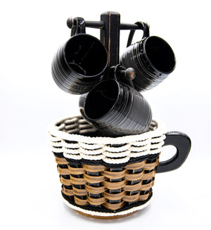 Coffee Mug Lazy Susan Basket- Cottage Black