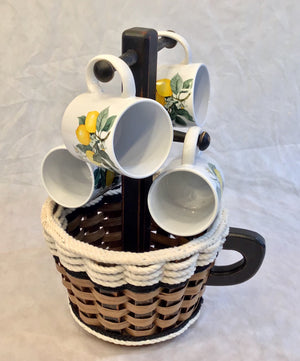 Coffee Mug Lazy Susan Basket- Cottage Black