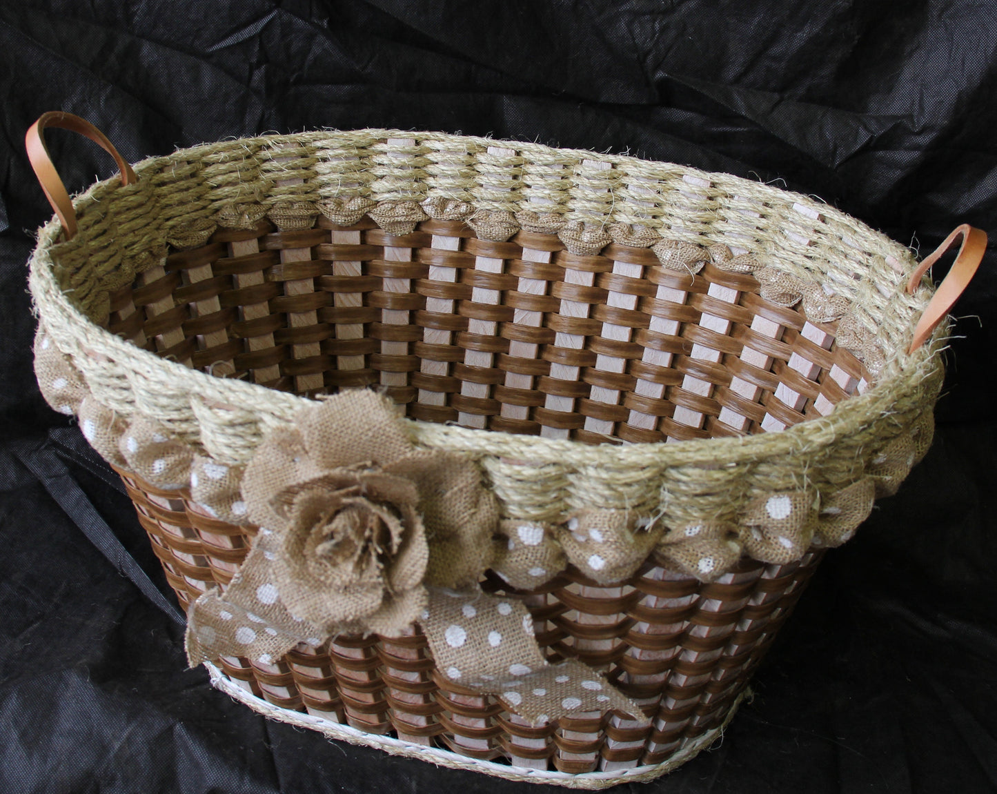 Laundry Basket burlap ribbon w/flower-Shabby Chic