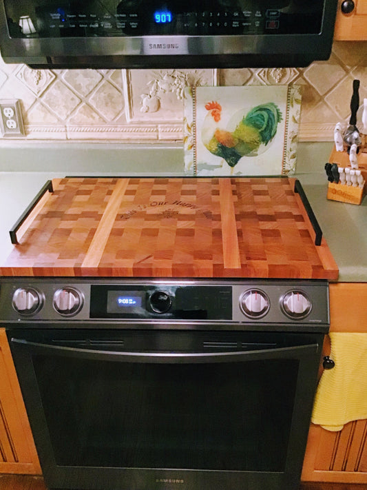 Stove Top Cover-Mahogany End Grain with handles