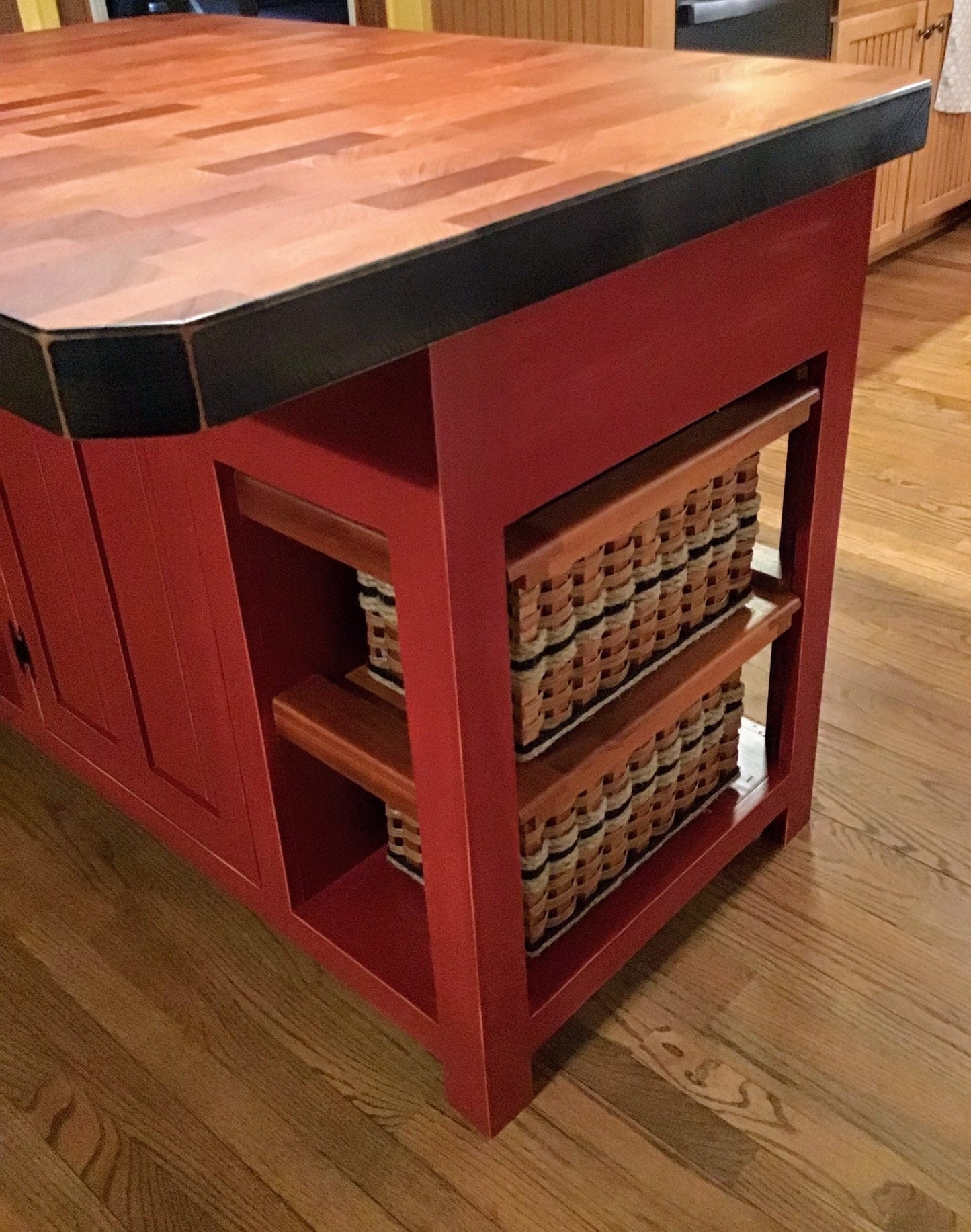 Farmhouse island- Mama’s Dream Island w/ Mahogany End Grain Butcher Block with bar seating