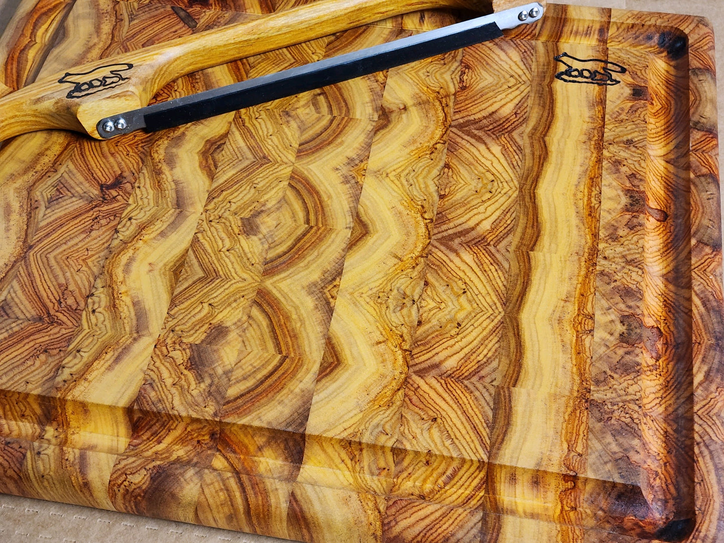 Cutting board-End Grain Canary Wood w/blood trail