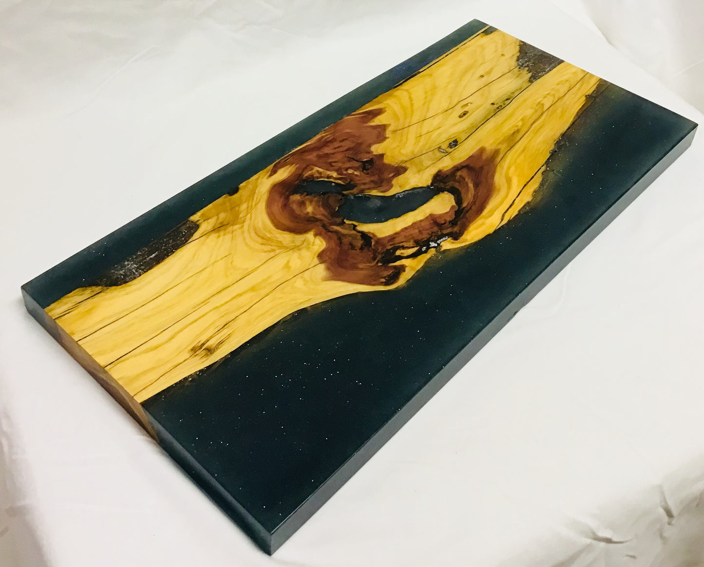 Charcuterie Board with Cedar and Blue Glitter Epoxy