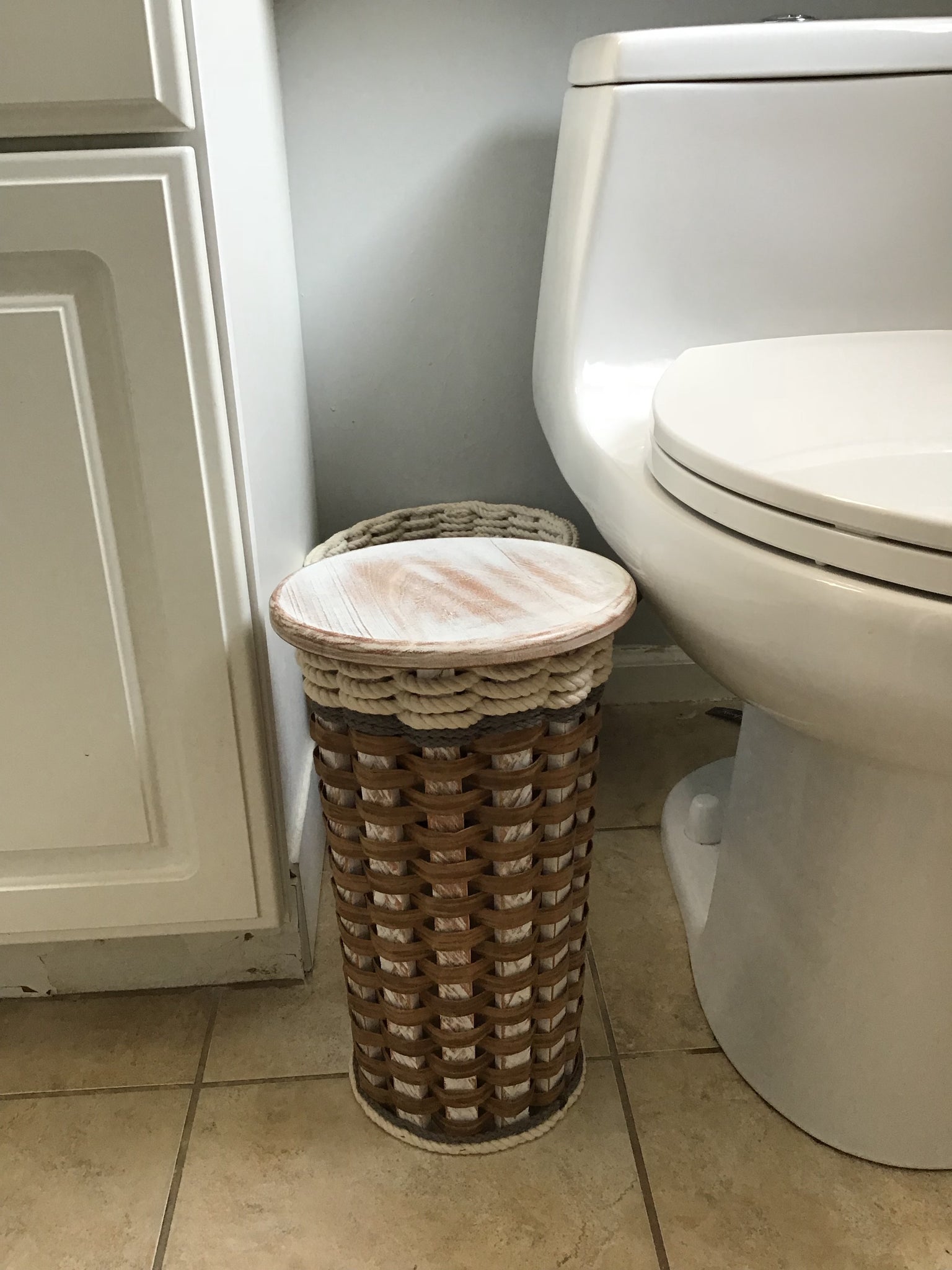 Toilet Paper Basket w/lid- Cottage Grey