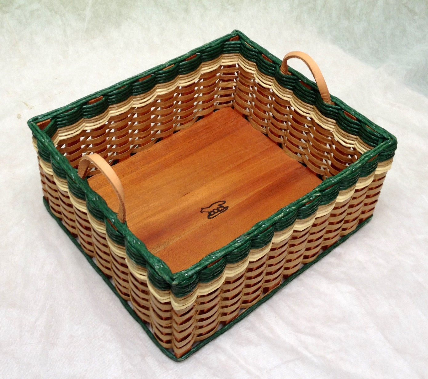 Newspaper basket w/leather handles