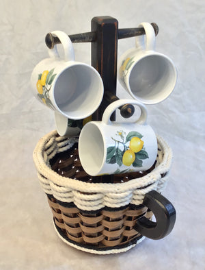 Coffee Mug Lazy Susan Basket- Cottage Black