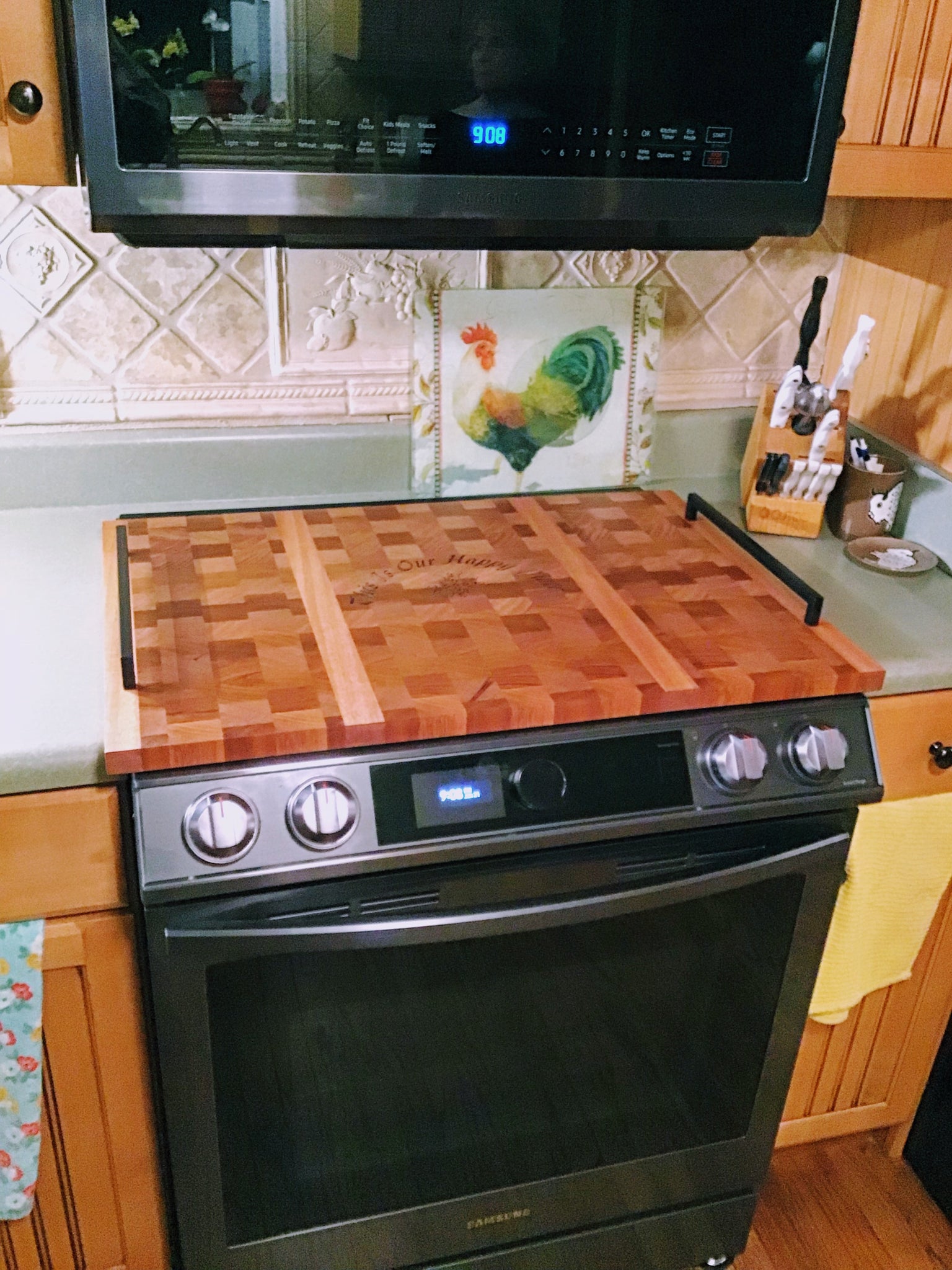Stove Top Cover-Mahogany End Grain with handles