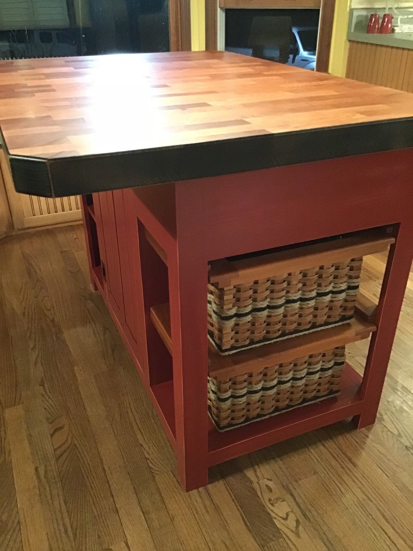 Farmhouse island- Mama’s Dream Island w/ Mahogany End Grain Butcher Block with bar seating