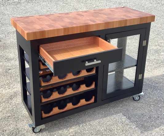 Island- Mobile Buffet Bar w/ Mahogany End Grain Butcher Block