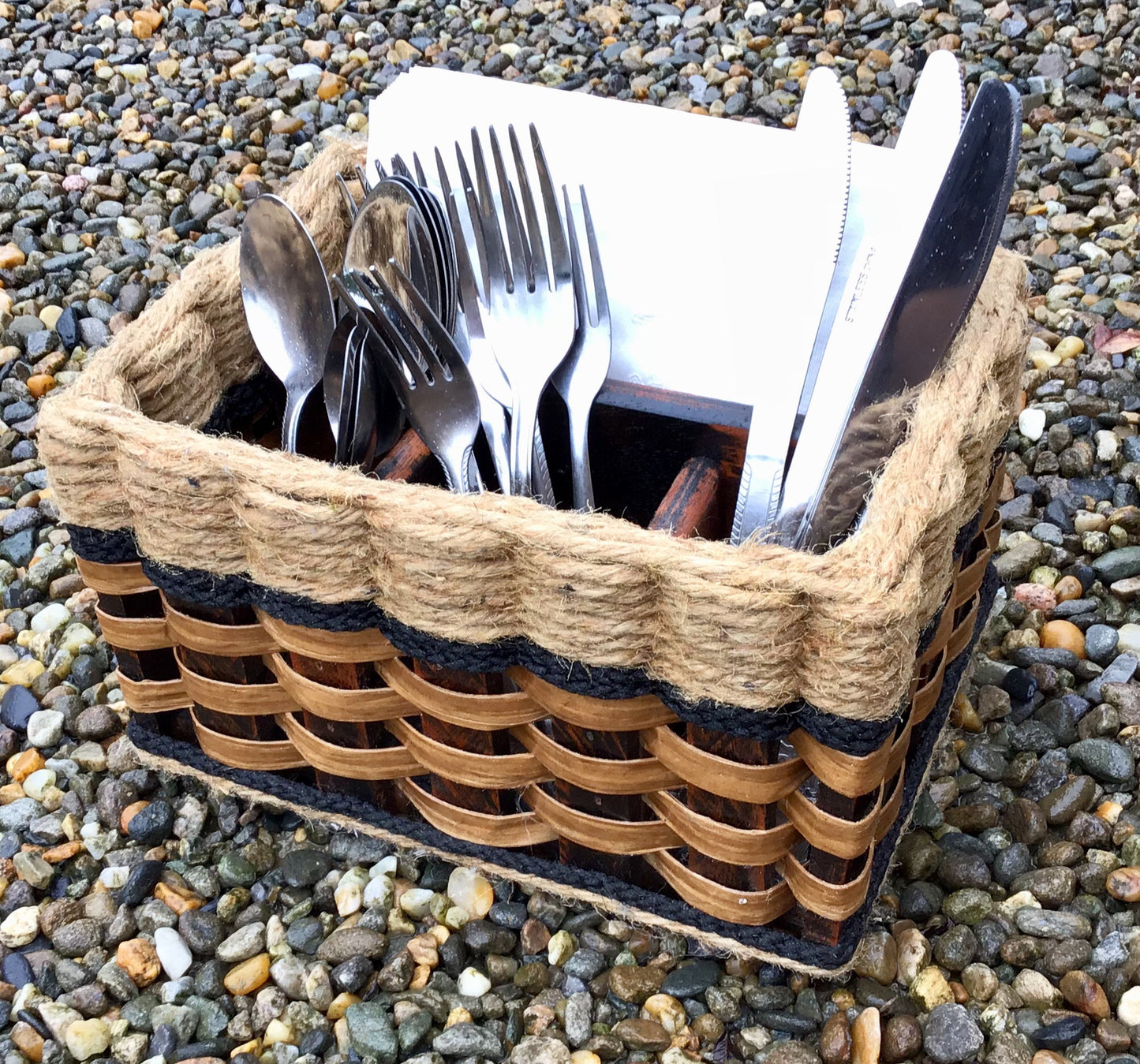 Silverware Basket-Shabby Chic Collection w/Black & White distress