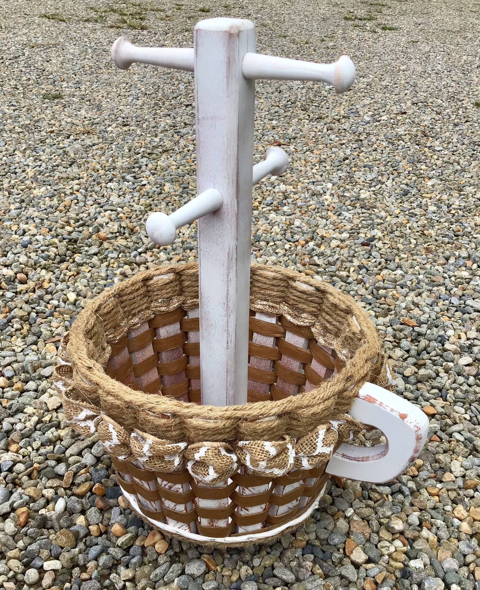 Coffee Mug Basket--Shabby Chic Collection w/ribbon
